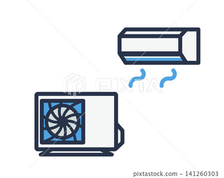 A set of simple line art icons for outdoor units and air conditioners. 141260303