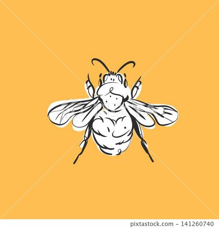 Hand drawn abstract vector graphic illustration collection with cute, stylized honey bee insect bug.Trendy modern wild nature design concept sketch.Vector line bee bugs symbol. animal icons 141260740