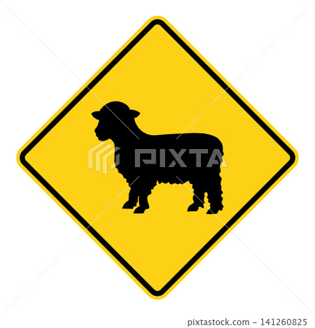 American road sign: Beware of sheep American road sign: Beware of sheep 141260825