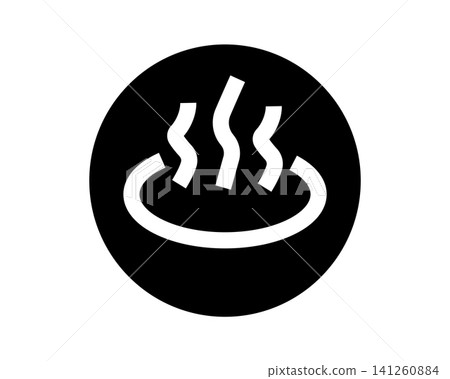 A circular icon illustration featuring the silhouette of a hot spring symbol. A circular icon illustration featuring the silhouette of a hot spring symbol. 141260884