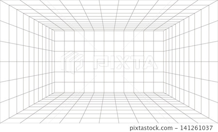 3D Grid Room Background, Wireframe Space, Landscape (16:9 aspect ratio) 3D Grid Room Background, Wireframe Space, Landscape (16:9 aspect ratio) 141261037