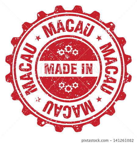 Made in Macau red grunge round stamp. Made in Macau stamp 141261082