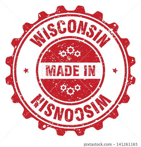 Made in Wisconsin red grunge round stamp. Made in Wisconsin stamp Made in Wisconsin red grunge round stamp. Made in Wisconsin stamp 141261165