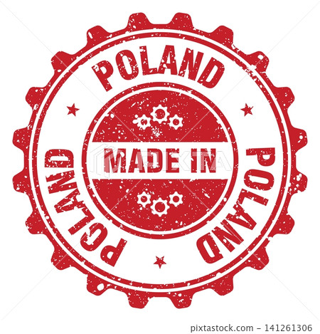 Made in Poland red grunge round stamp. Made in Poland stamp 141261306