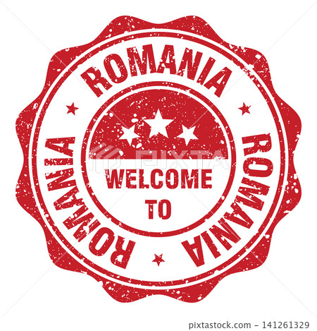 Welcome to Romania red grunge round stamp. Welcome to Romania stamp 141261329