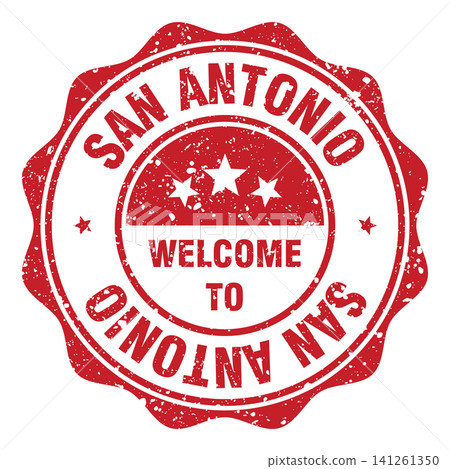 Welcome to San Antonio red grunge round stamp. Welcome to San Antonio stamp 141261350