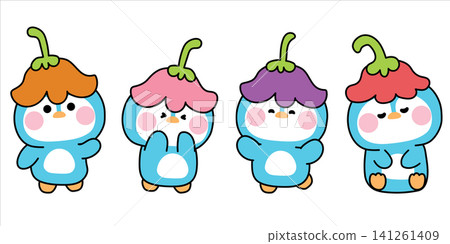 Set of cute penguin wear flower hat in various poses and feeling.Floral.Nature.Polar bird animal character cartoon design.Kawaii.Vector.Illustration. Set of cute penguin wear flower hat in various poses and feeling.Floral.Nature.Polar bird animal character cartoon design.Kawaii.Vector.Illustration. 141261409