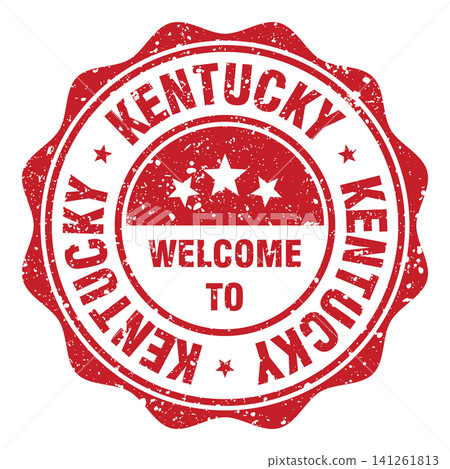 Welcome to Kentucky red grunge round stamp. Welcome to Kentucky stamp 141261813