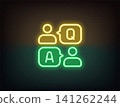 Outline neon QA icon, yellow green. Neon Questions and Answers, users with speech bubble in business chat. Customer support chat, advice forum, expert help group, live client assistance. Vector 141262244