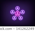 Outline neon leader icon, magenta violet. Neon central chief, centralized management system. Head authority, team control organization, teamwork manage, distribution system, social network. Vector 141262249