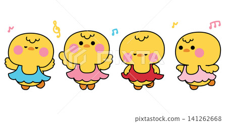 Set of cute chicken wear ballet suit in various poses dancing.Note music. Set of cute chicken wear ballet suit in various poses dancing.Note music. 141262668