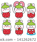 Set of cute rabbit in strawberry costume various poses and feeling. 141262672