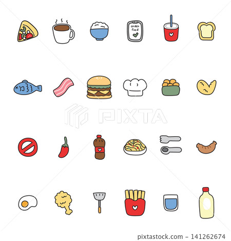 Set of cute icon food and beverage cartoon.Fastfood.Sushi 141262674