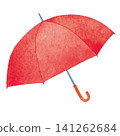 Watercolor texture red umbrella illustration. Simple and cute rainy day material. 141262684