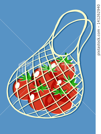 Vector Illustration of Fresh Red Tomatoes in Reusable Mesh Net Bag Vector Illustration of Fresh Red Tomatoes in Reusable Mesh Net Bag 141262940
