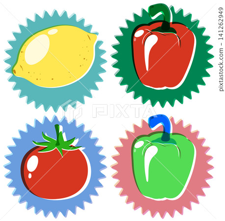 Retro Risograph Style Vegetable and Fruit Icon Set Retro Risograph Style Vegetable and Fruit Icon Set 141262949