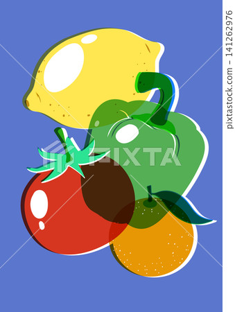 Retro Risograph Vector Illustration of Fresh Vegetables and Citrus Fruits Retro Risograph Vector Illustration of Fresh Vegetables and Citrus Fruits 141262976