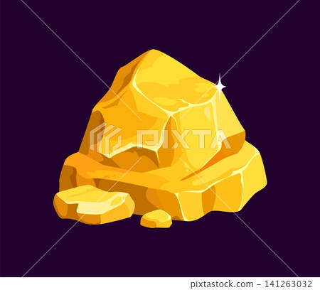 Cartoon golden mine nugget and gold ore rock stone or crystal gemstone. Golden nugget pieces pile stack of raw gold heap of golden rush treasure or goldmine metal ore and broken block of amber gem Cartoon golden mine nugget and gold ore rock stone or crystal gemstone. Golden nugget pieces pile stack of raw gold heap of golden rush treasure or goldmine metal ore and broken block of amber gem 141263032