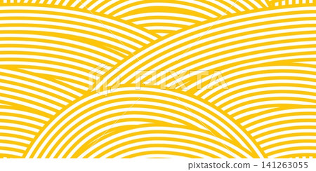 Noodles pattern of Asian ramen or Italian pasta spaghetti background with wave lines. Noodles pattern of linear wavy yellow curves for Asian, Japanese, Chinese and Italian cuisine food cooking pattern 141263055