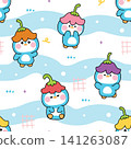 Seamless pattern of cute penguin wear flower hat in various poses and feeling background 141263087