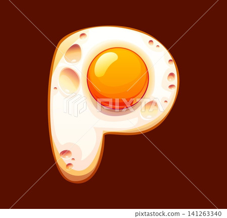 Cartoon fried egg yolk breakfast alphabet font type, typeset letter P. Cooked yolk and white English alphabet font symbol, egg breakfast typeset vector letter. Healthy food type element Cartoon fried egg yolk breakfast alphabet font type, typeset letter P. Cooked yolk and white English alphabet font symbol, egg breakfast typeset vector letter. Healthy food type element 141263340