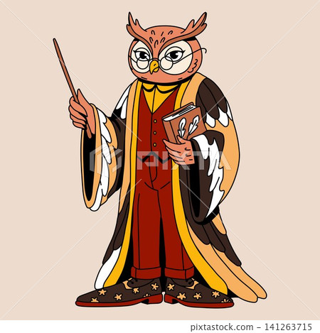 Cute Owl Professor Holding Pointer and Book Cute Owl Professor Holding Pointer and Book 141263715