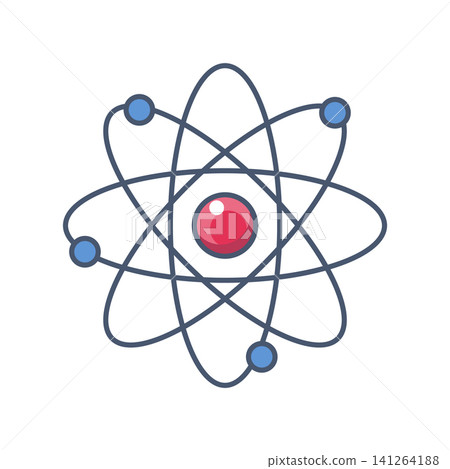 Stylized atom with orbiting electrons and central nucleus Stylized atom with orbiting electrons and central nucleus 141264188