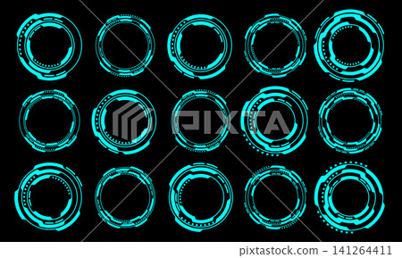 Set of sci fi blue circle user interface elements technology futuristic design modern creative on black background vector Set of sci fi blue circle user interface elements technology futuristic design modern creative on black background vector 141264411