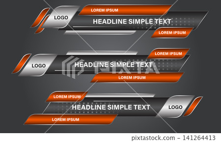 Broadcast News Lower Thirds Template layout black orange set collection design banner for bar Headline news title, sport game in Television, Video and Media Channel vector Broadcast News Lower Thirds Template layout black orange set collection design banner for bar Headline news title, sport game in Television, Video and Media Channel vector 141264413