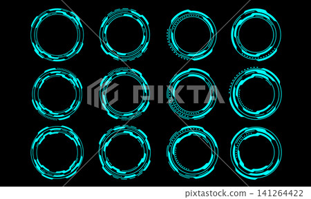 Set of sci fi blue circle user interface elements technology futuristic design modern creative on black background vector Set of sci fi blue circle user interface elements technology futuristic design modern creative on black background vector 141264422