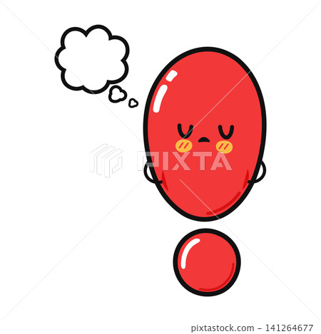 Sleepy cute red exclamation mark character with thought bubble Sleepy cute red exclamation mark character with thought bubble 141264677