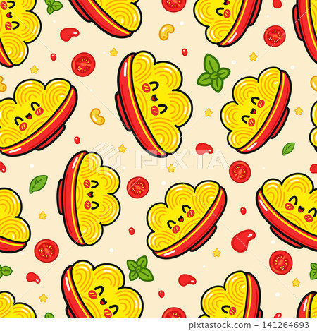 Cute spaghetti plate seamless food pattern 141264693