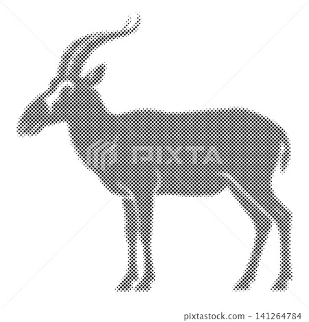 Antelope standing profile view created from black halftone dots isolated on white backdrop. Antelope standing profile view created from black halftone dots isolated on white backdrop. 141264784