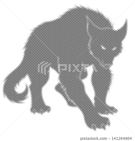 Black and white halftone print of a black panther, powerful feline with dotted texture. 141264804