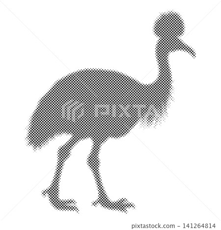 Cassowary bird standing halftone dotted effect black color on white background isolated illustration. Cassowary bird standing halftone dotted effect black color on white background isolated illustration. 141264814