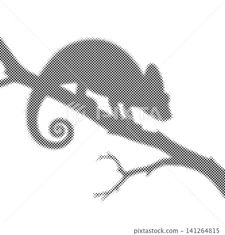 Chameleon on a branch, minimalist dot art. 141264815
