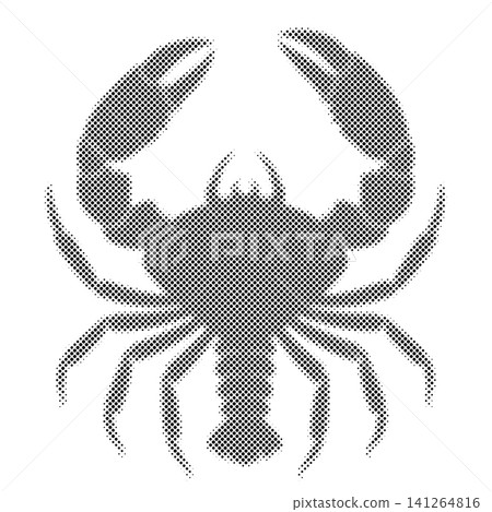 Crawfish or lobster crustacean silhouette with halftone dot pattern isolated on white paper. 141264816