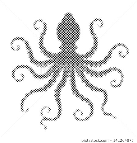 Octopus silhouette made from halftone dots isolated on white background for creative use. Octopus silhouette made from halftone dots isolated on white background for creative use. 141264875