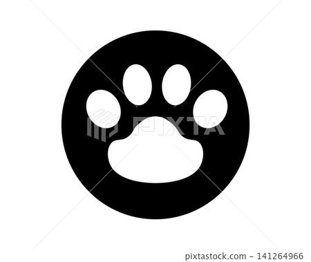 A circular icon illustration featuring a paw print silhouette representing a veterinary clinic on a map. A circular icon illustration featuring a paw print silhouette representing a veterinary clinic on a map. 141264966