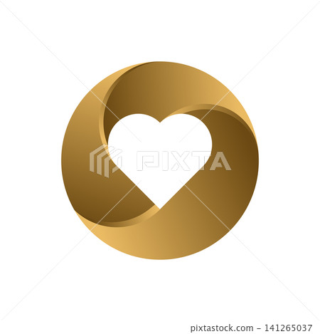White heart in gold twisted circle shape. Abstract Graphic design vector illustration. White heart in gold twisted circle shape. Abstract Graphic design vector illustration. 141265037