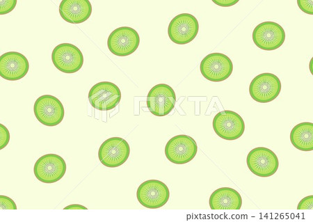 Slices of green kiwi seamless pattern design on light green background. 141265041
