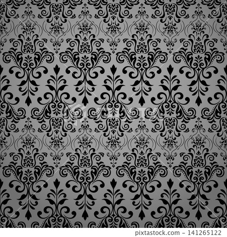 Floral pattern. Seamless vector background. Vintage wallpaper in the Baroque style. Gray and black ornament for fabric, wallpaper, packaging. Ornate Damask flower illustration Floral pattern. Seamless vector background. Vintage wallpaper in the Baroque style. Gray and black ornament for fabric, wallpaper, packaging. Ornate Damask flower illustration 141265122
