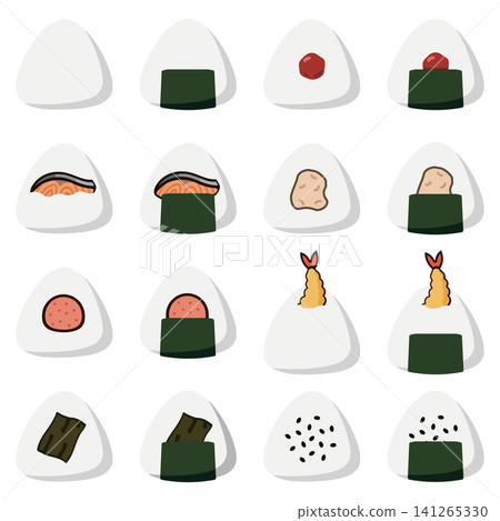 Illustration of various rice balls Illustration of various rice balls 141265330