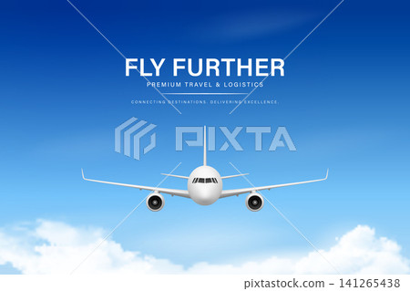 Vector 3d Airplane Front View. Passenger Airplane Flying in Blue Sky. Commercial Jet Aircraft Front View Square Banner. Aviation Travel Transport Design Vector 3d Airplane Front View. Passenger Airplane Flying in Blue Sky. Commercial Jet Aircraft Front View Square Banner. Aviation Travel Transport Design 141265438