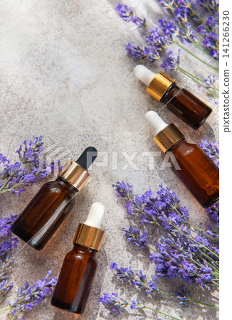 Lavender essential oil serum bottles for aromatherapy skincare Lavender essential oil serum bottles for aromatherapy skincare 141266230
