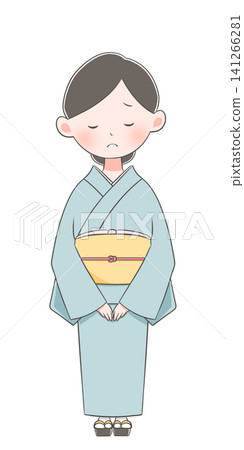 An illustration of a young woman in a kimono, tilting her head. An illustration of a young woman in a kimono, tilting her head. 141266281