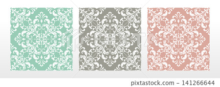 Wallpapers in the style of Baroque.. Set of colored floral ornaments. Seamless vector backgrounds Graphic patterns for fabric, wallpaper, packaging. Ornate Damask flower illustration Wallpapers in the style of Baroque.. Set of colored floral ornaments. Seamless vector backgrounds Graphic patterns for fabric, wallpaper, packaging. Ornate Damask flower illustration 141266644