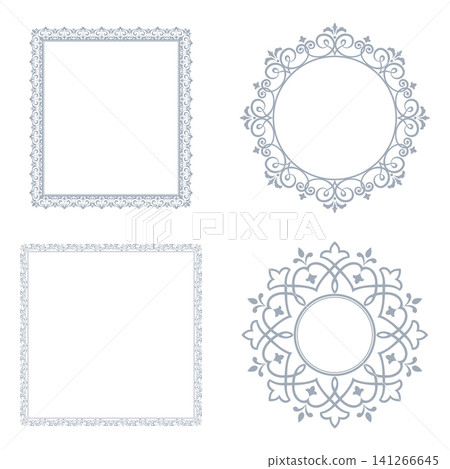 Set of decorative frames Elegant vector element for design in Eastern style, place for text. Floral gray and white frames. Lace illustration for invitations and greeting cards Set of decorative frames Elegant vector element for design in Eastern style, place for text. Floral gray and white frames. Lace illustration for invitations and greeting cards 141266645