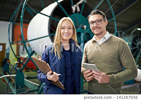Managers, smile and product manufacturing with warehouse, industry and portrait for storage. Industrial inspector, factory and logistics for freight, commercial distribution and equipment supplier Managers, smile and product manufacturing with warehouse, industry and portrait for storage. Industrial inspector, factory and logistics for freight, commercial distribution and equipment supplier 141267056