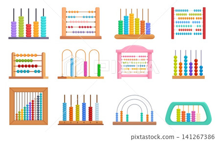 Children colorful abacus. Tools for teaching arithmetic and counting to toddlers. Math accessories for lessons. Brightly colored abacus sapid vector clipart Children colorful abacus. Tools for teaching arithmetic and counting to toddlers. Math accessories for lessons. Brightly colored abacus sapid vector clipart 141267386